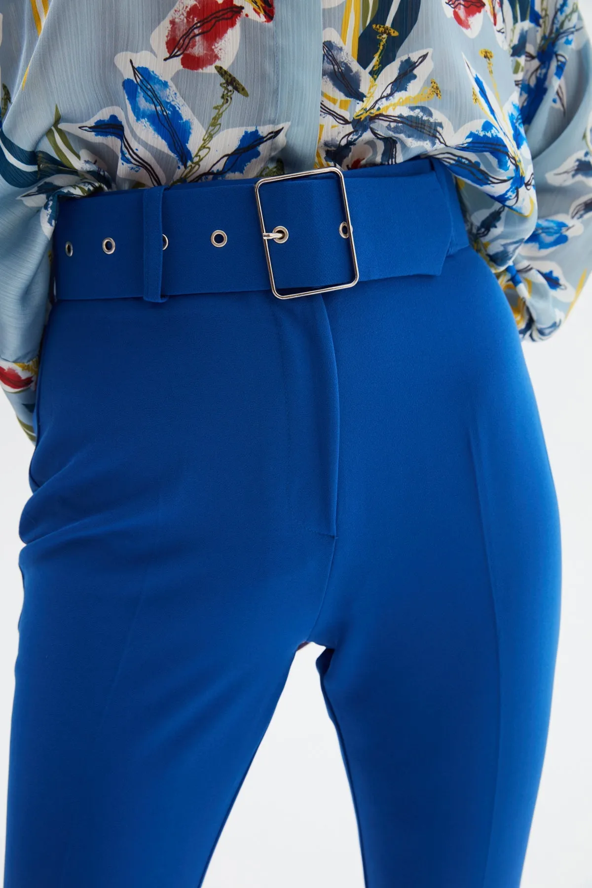 High Waist Belted Trousers - Azure