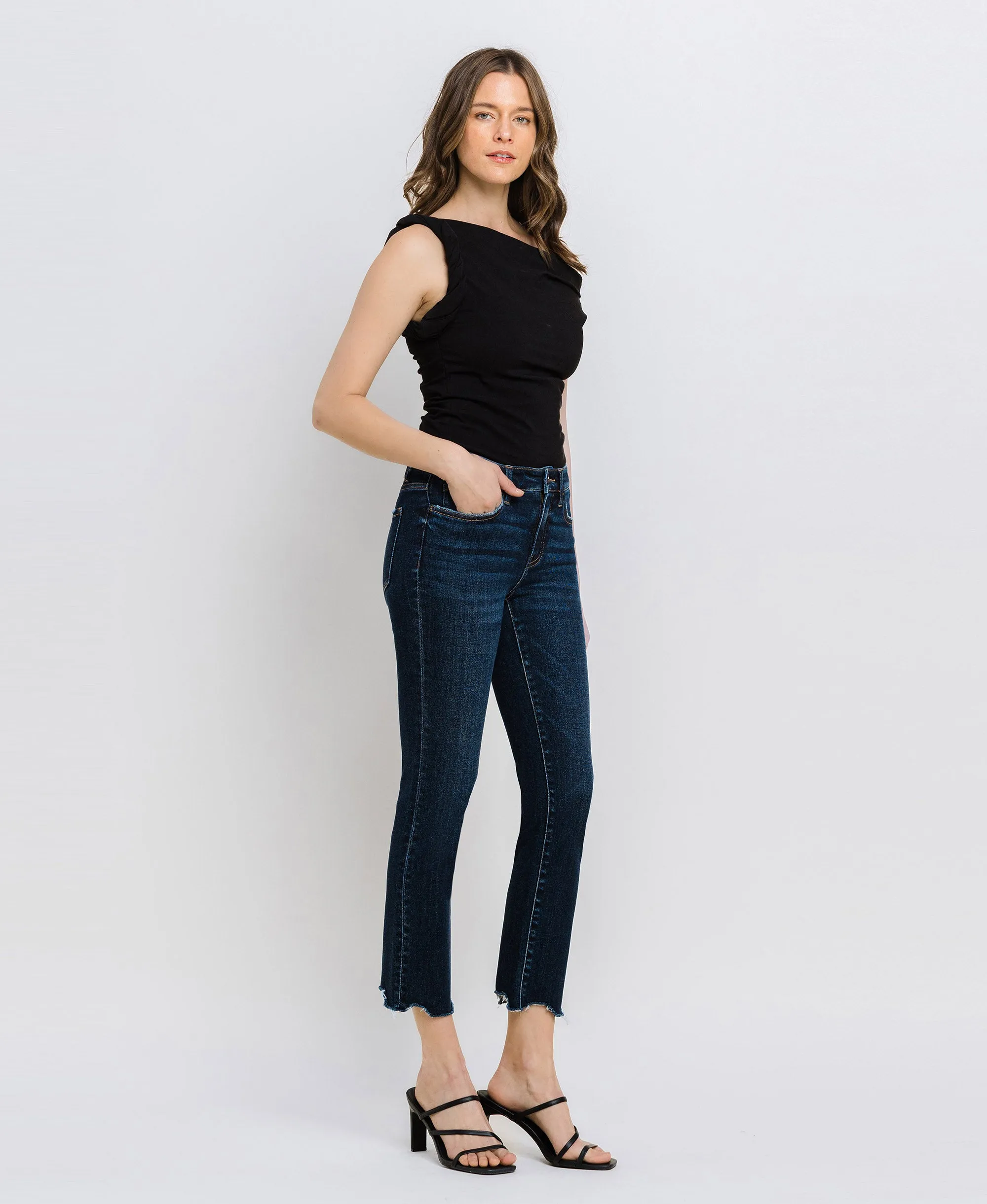 Issue Free - Mid Rise Crop Slim Straight Jeans