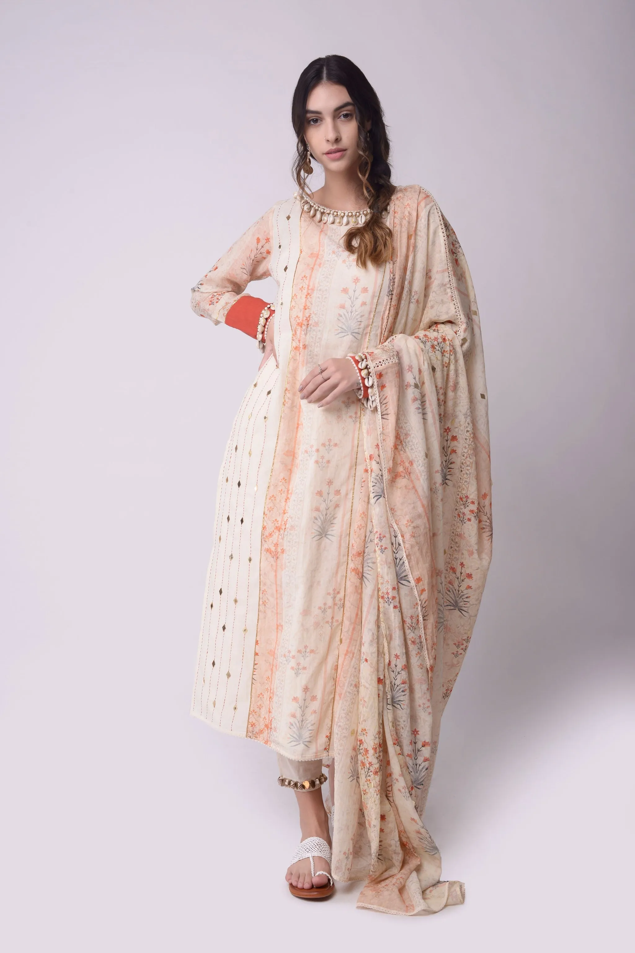 Ivory straight kurta set