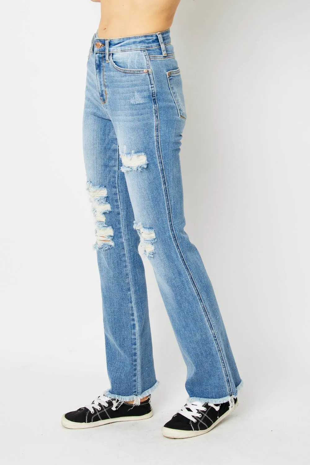 Judy Blue, High Waist Frayed Hem Bootcut Jeans