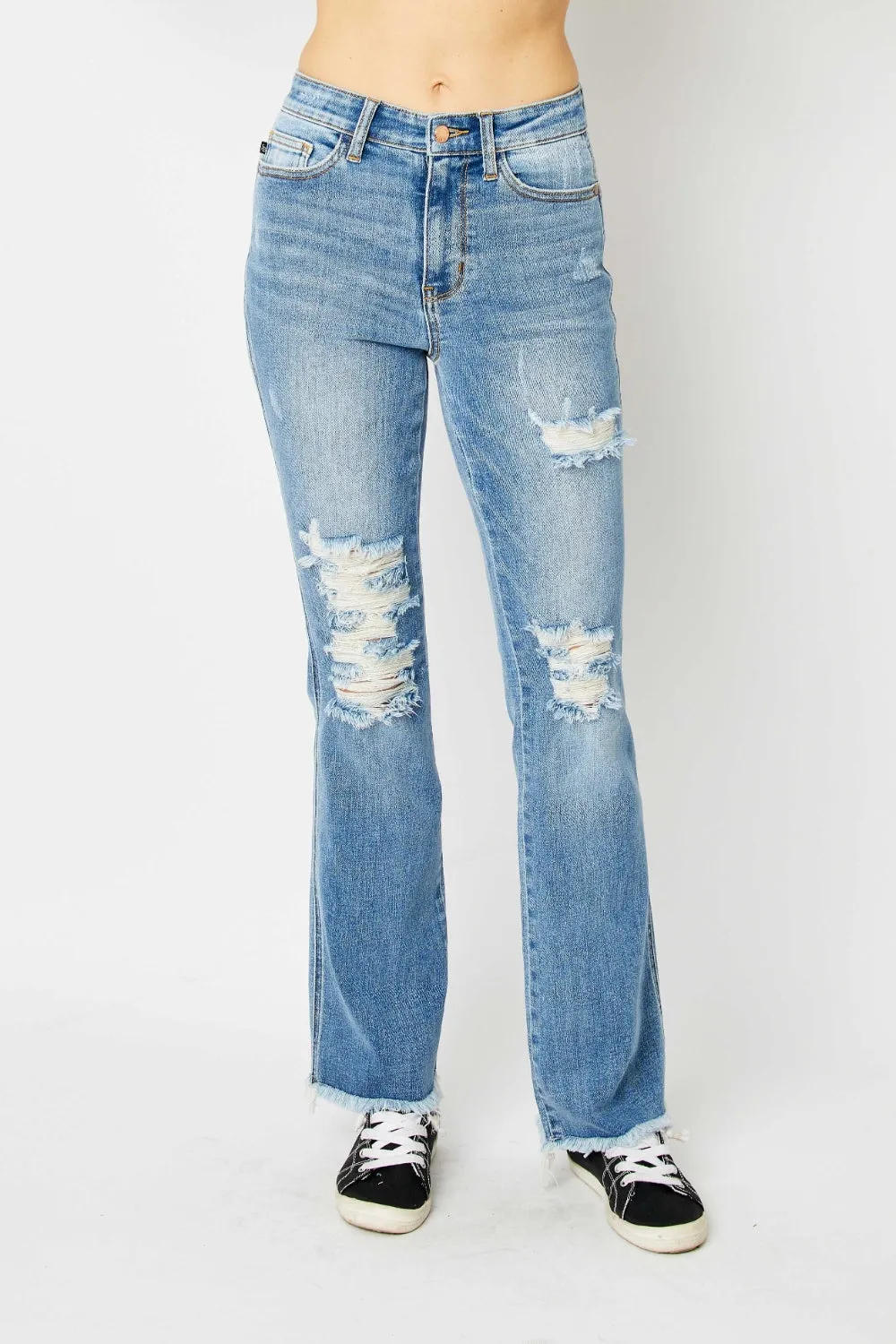 Judy Blue, High Waist Frayed Hem Bootcut Jeans