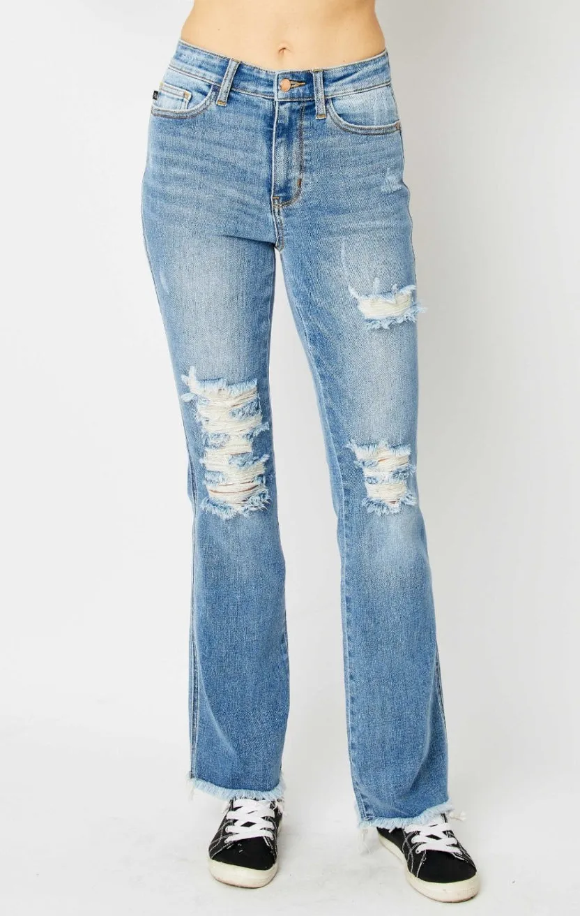 Judy Blue, High Waist Frayed Hem Bootcut Jeans