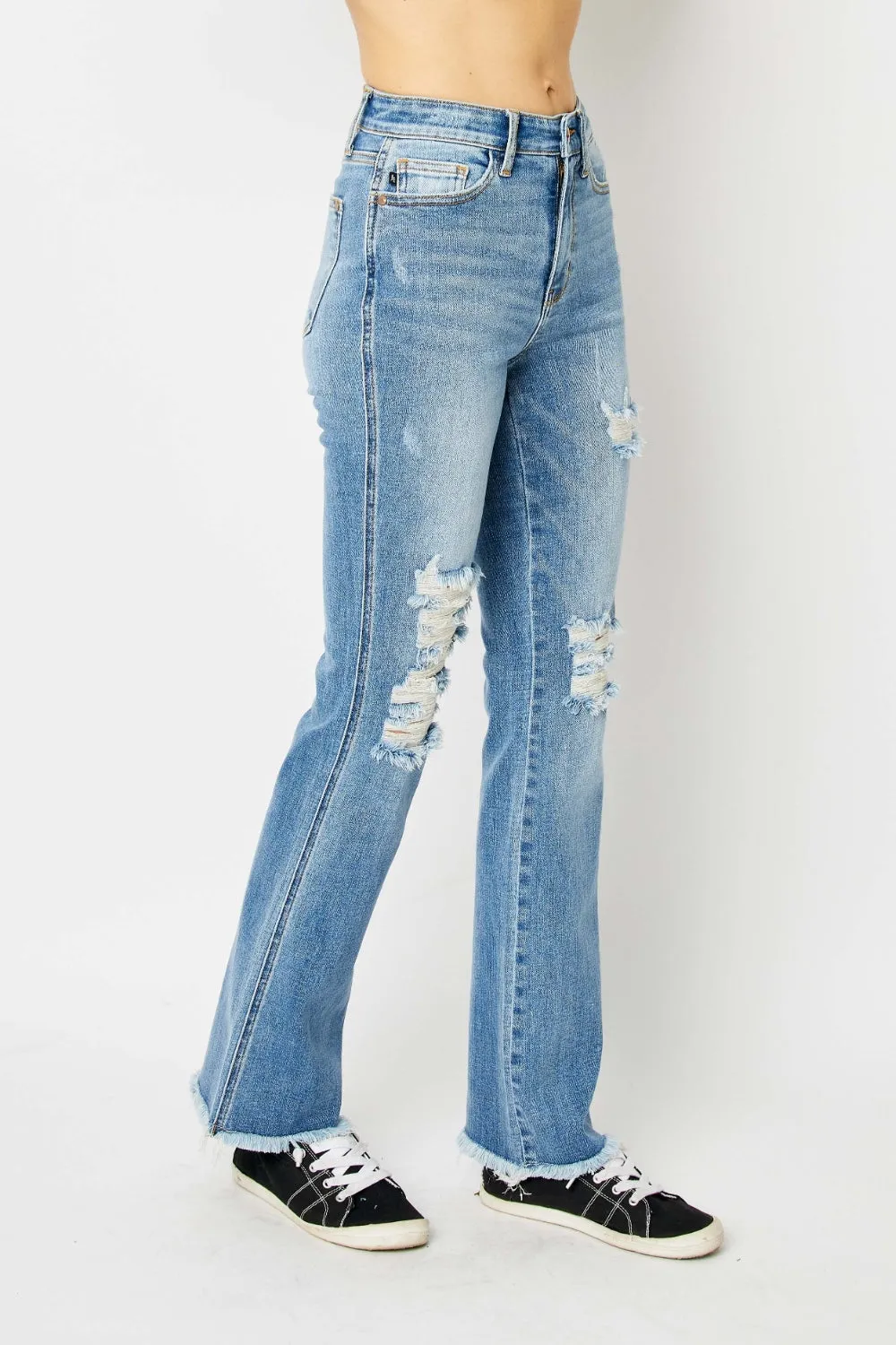 Judy Blue, High Waist Frayed Hem Bootcut Jeans