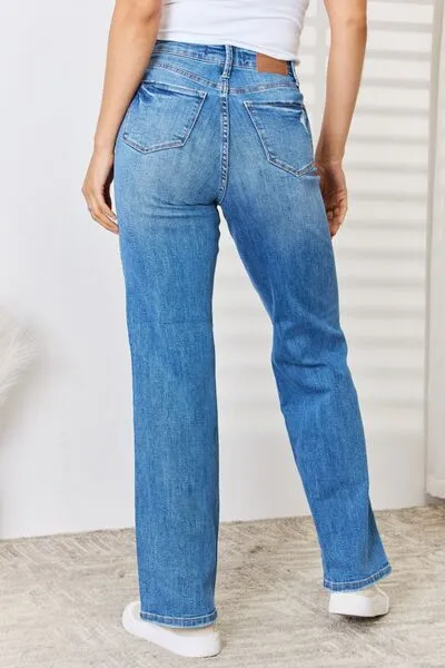 Judy Blue, High Waist Tummy Control Distressed Straight Jeans