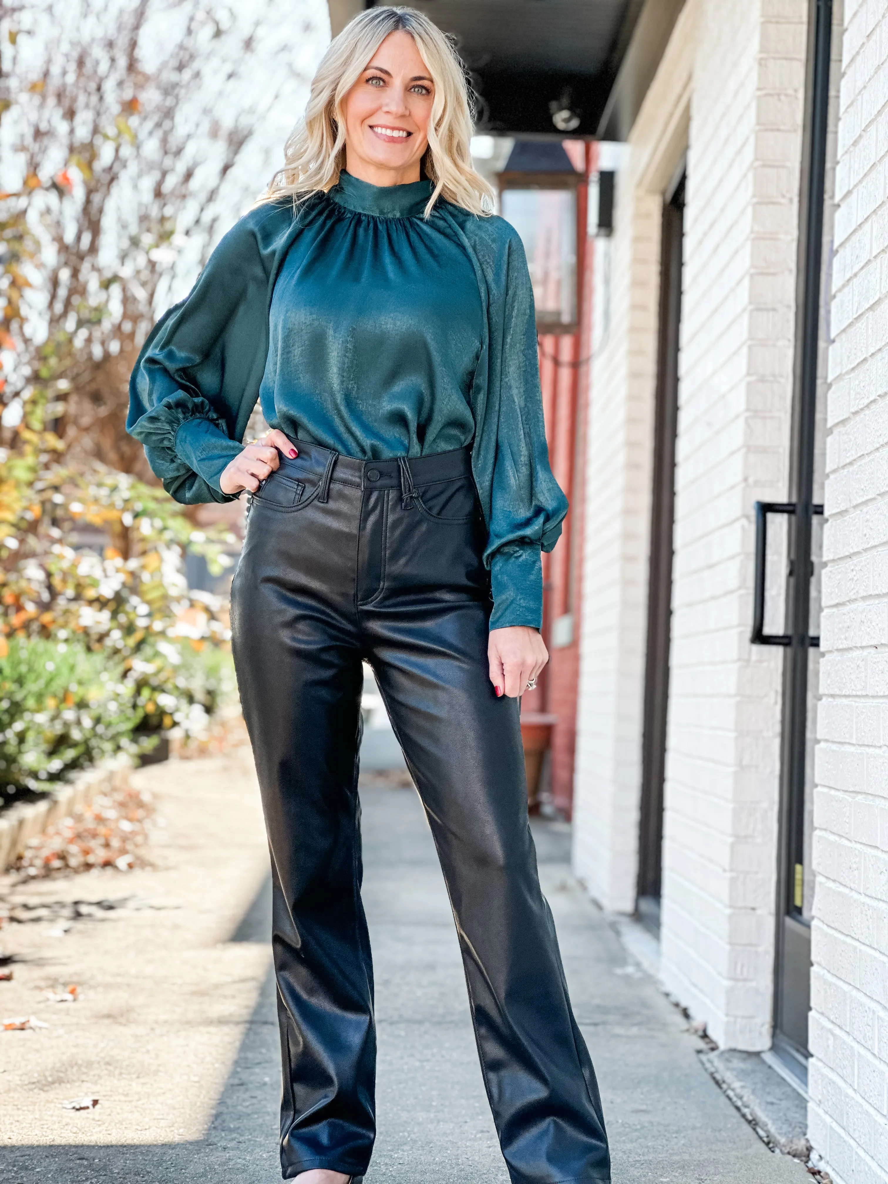 Judy Blue Tummy Control Faux Leather Straight Pants