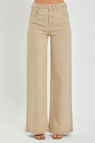 Khaki High Rise Tummy Control Wide Pants