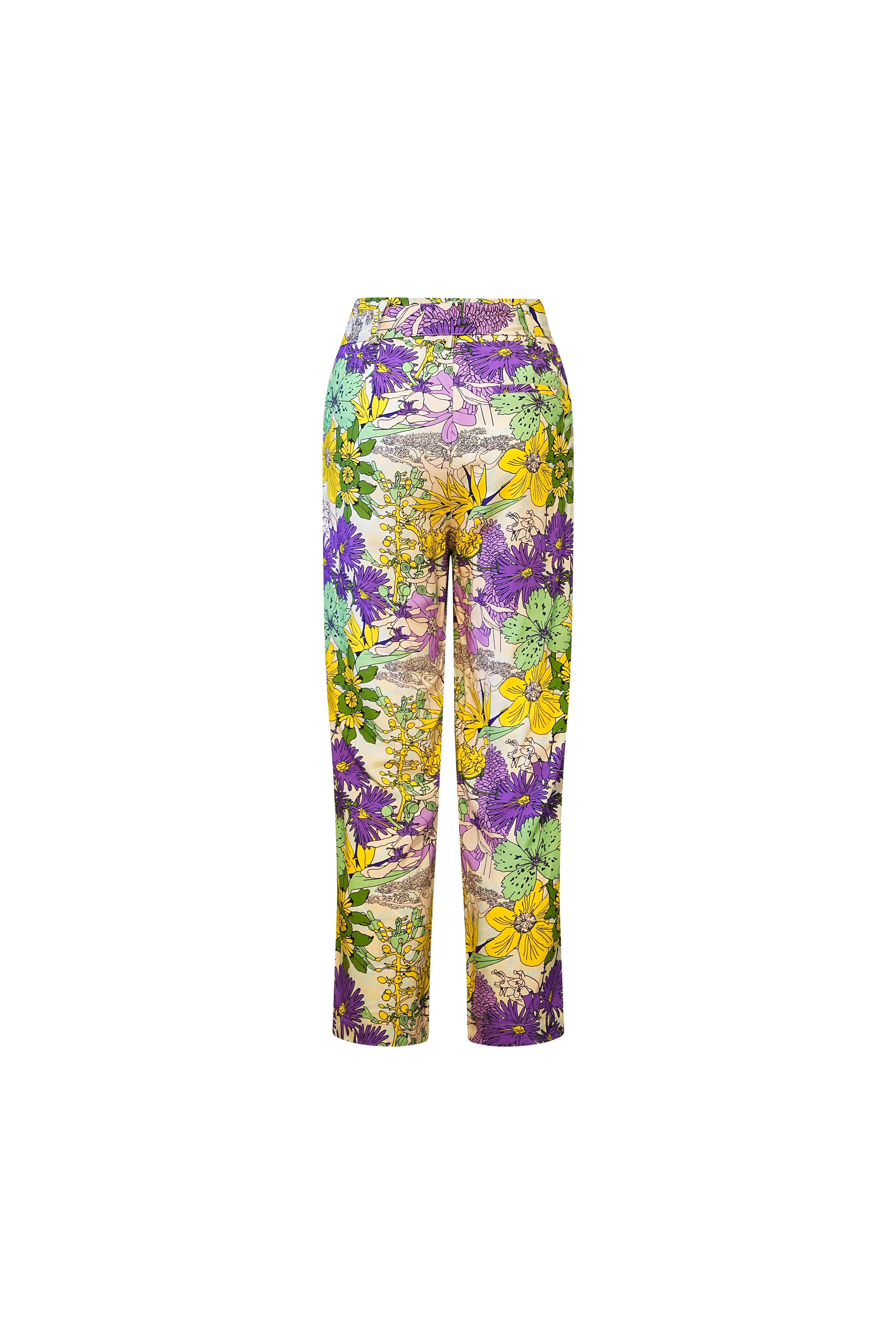 Kianga High-Rise cropped straight-leg pants - Pink Yellow Garden Mosaic Print | ILC OA OG