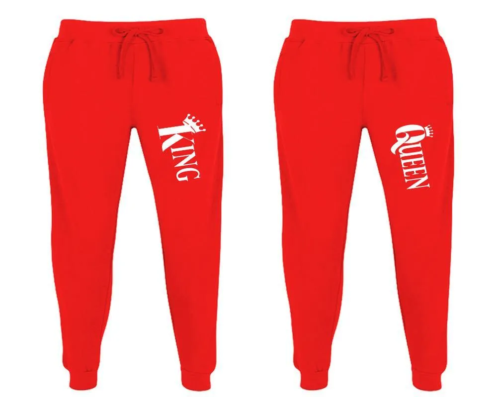 King Queen Couple Matching Jogger Pants,  Couple Designed Sweatpants