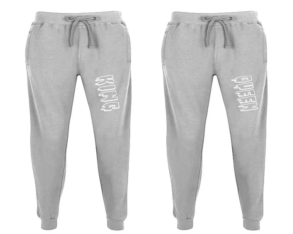 King Queen Couple Matching Jogger Pants,  Couple Designed Sweatpants