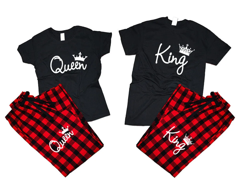 King Queen Couple Matching T Shirts and Flannel Pants