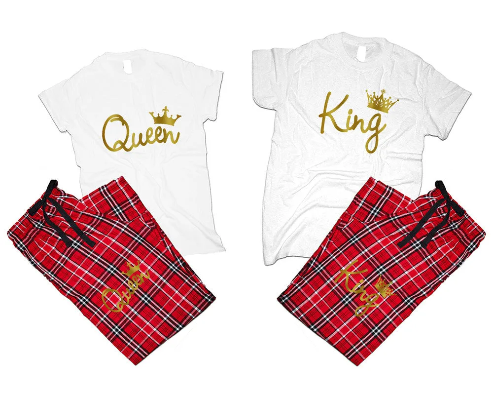 King Queen Couple Matching T Shirts and Flannel Pants