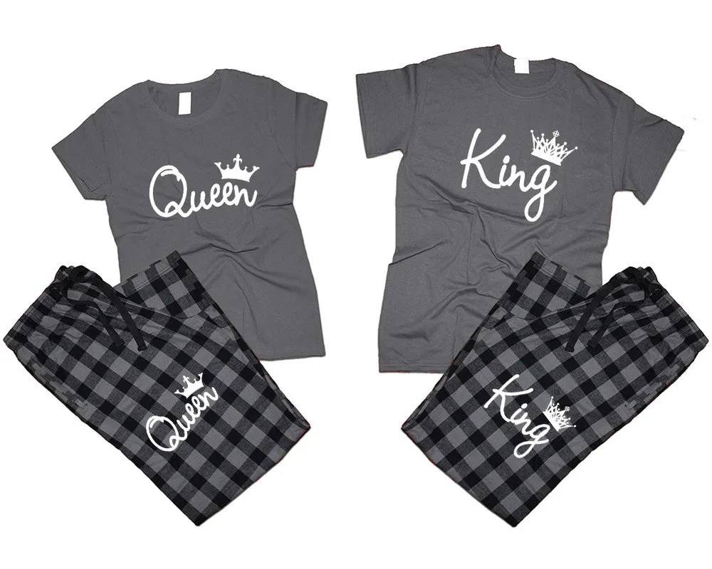 King Queen Couple Matching T Shirts and Flannel Pants