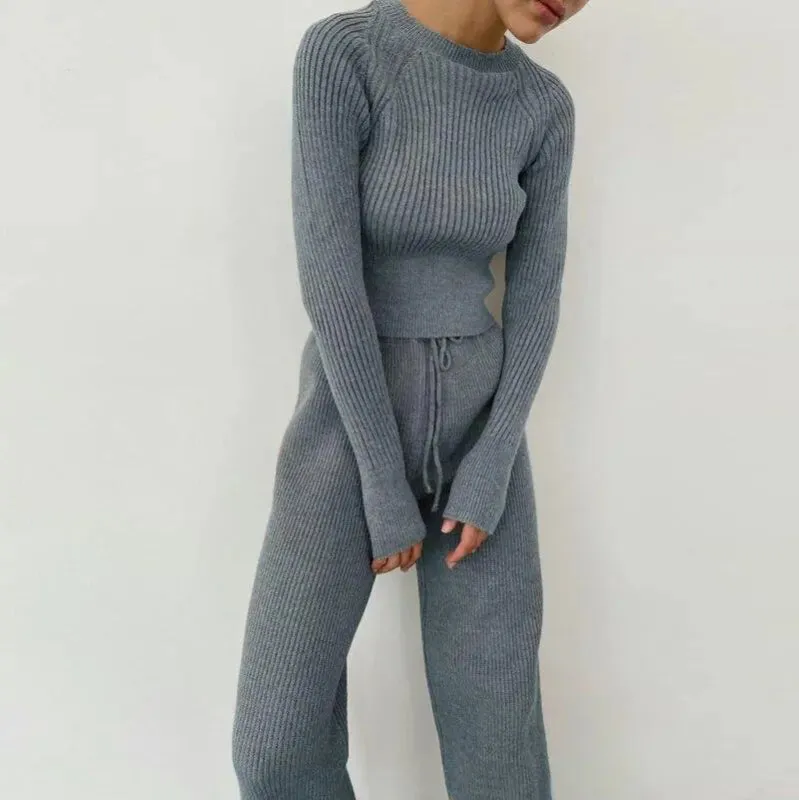 Knitted Wide-leg Pants and Top Set