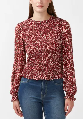 Langley Women's Ruched Body Blouse in Red Leopard - WT0073H