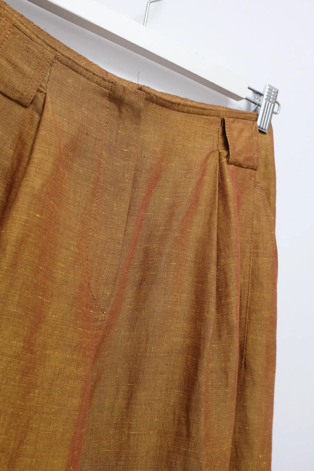 LINEN VISCOSE CAMEL PLEATED PANTS