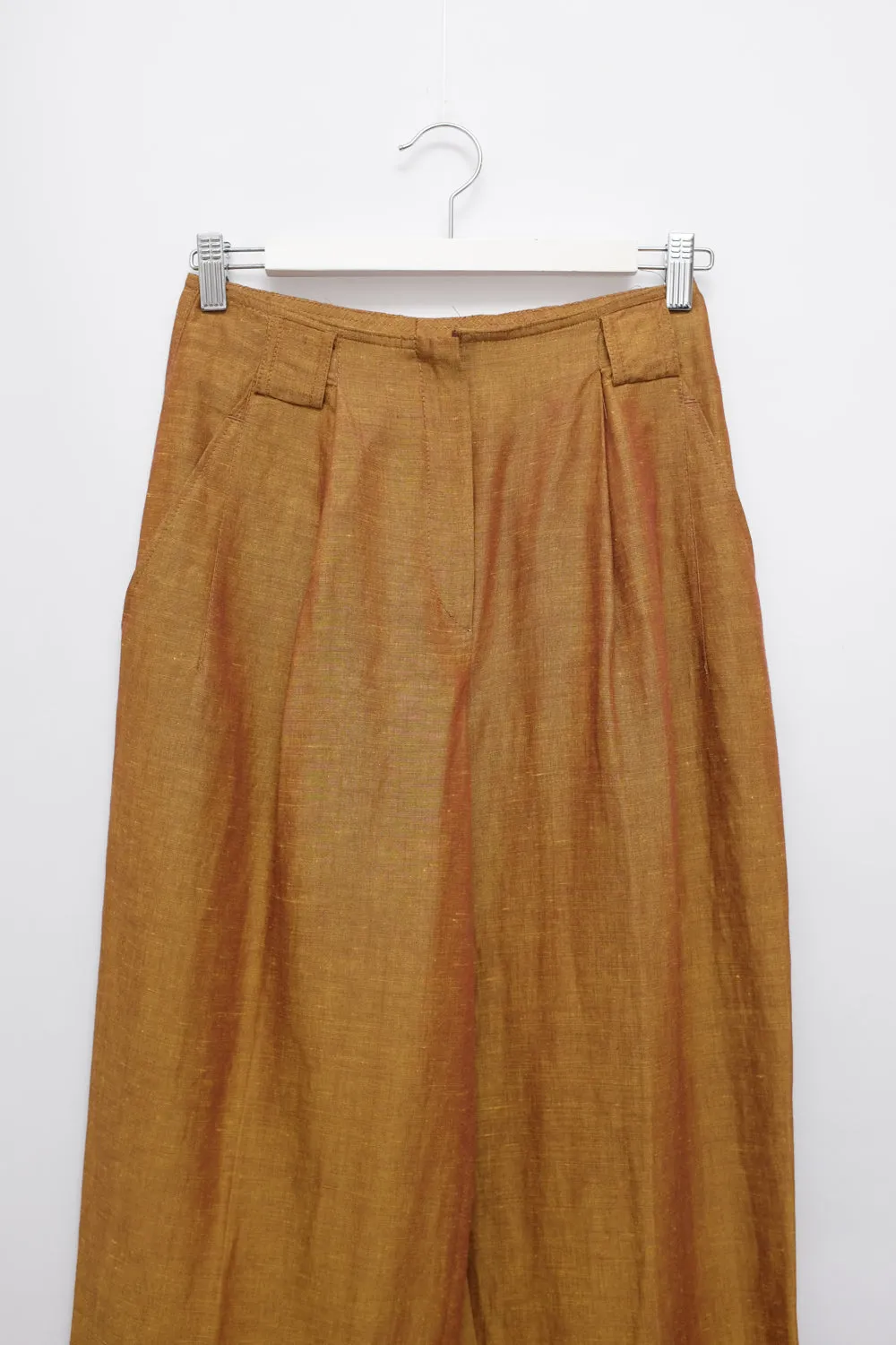 LINEN VISCOSE CAMEL PLEATED PANTS