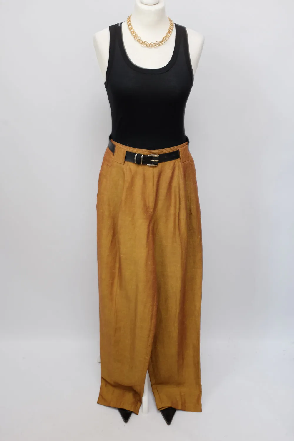 LINEN VISCOSE CAMEL PLEATED PANTS