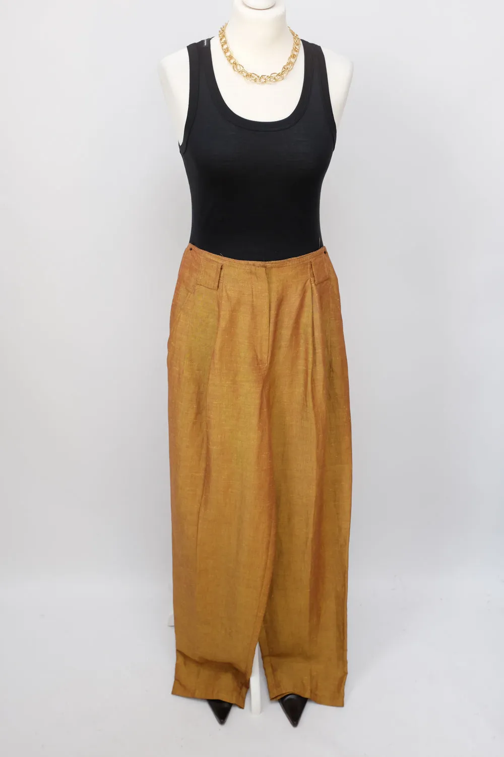 LINEN VISCOSE CAMEL PLEATED PANTS