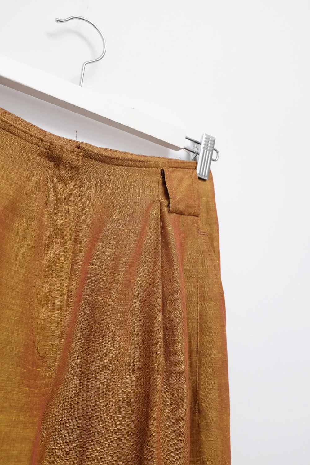 LINEN VISCOSE CAMEL PLEATED PANTS