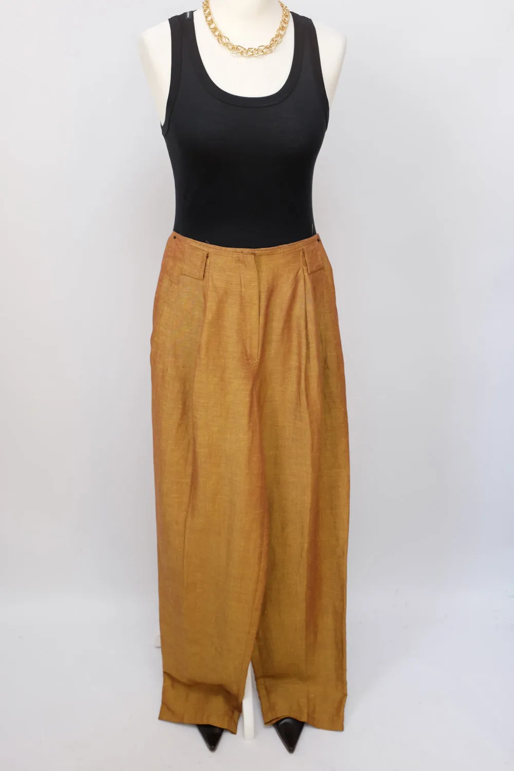 LINEN VISCOSE CAMEL PLEATED PANTS