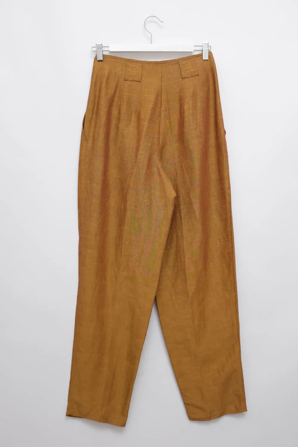 LINEN VISCOSE CAMEL PLEATED PANTS