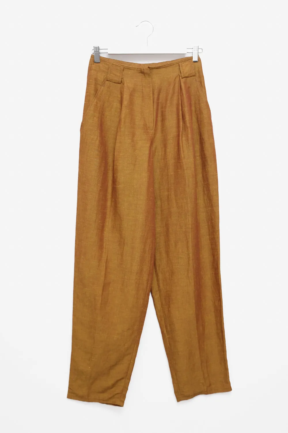 LINEN VISCOSE CAMEL PLEATED PANTS