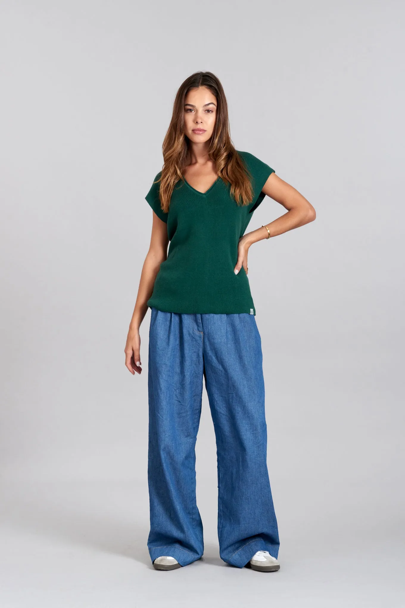 LOLA - Organic Cotton Mid Wash Patchwork Trouser