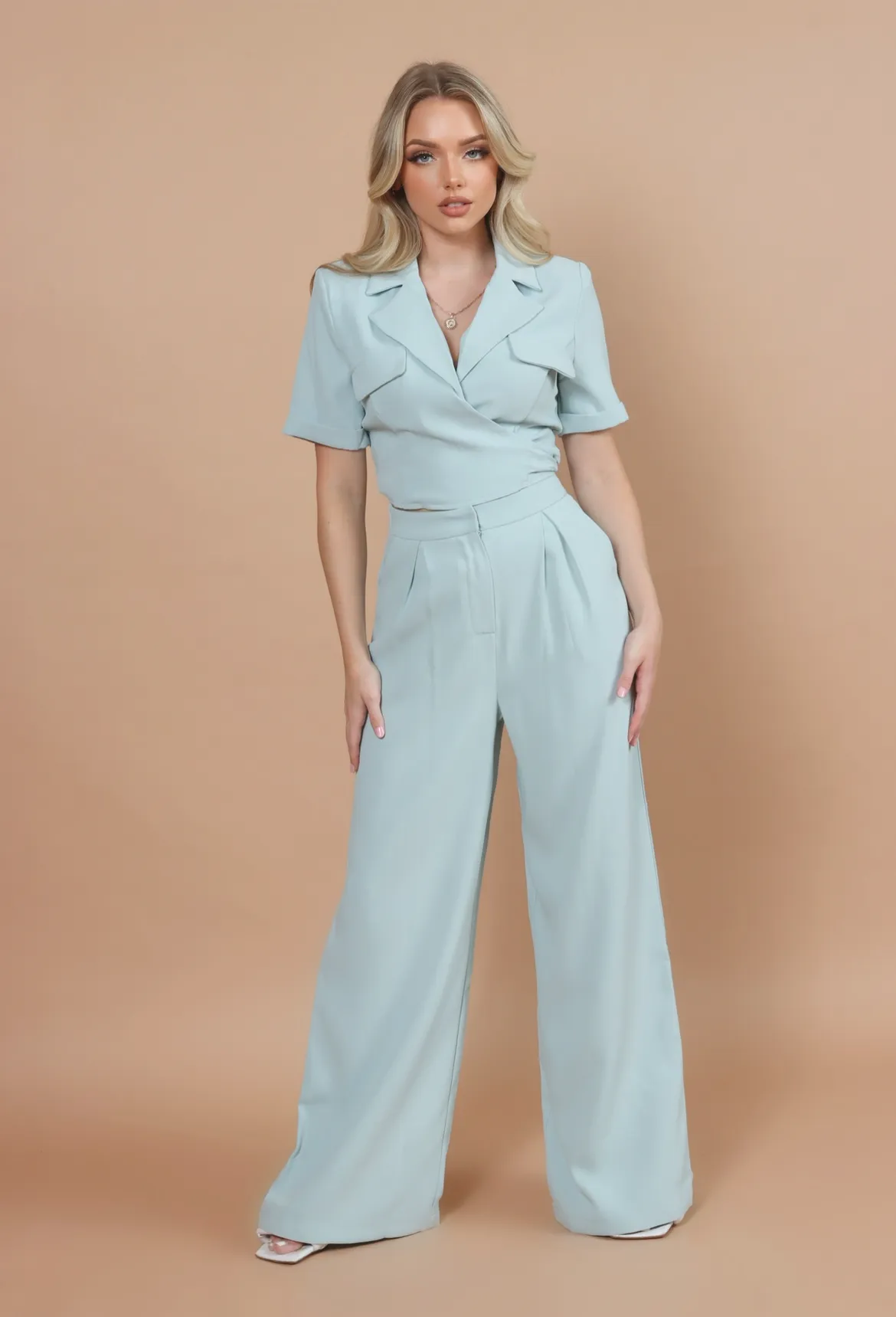 Megan Mint Wide Leg Pants Set