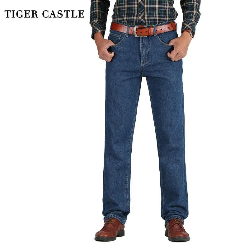 Men Cotton Straight Classic Jeans Denim Pants