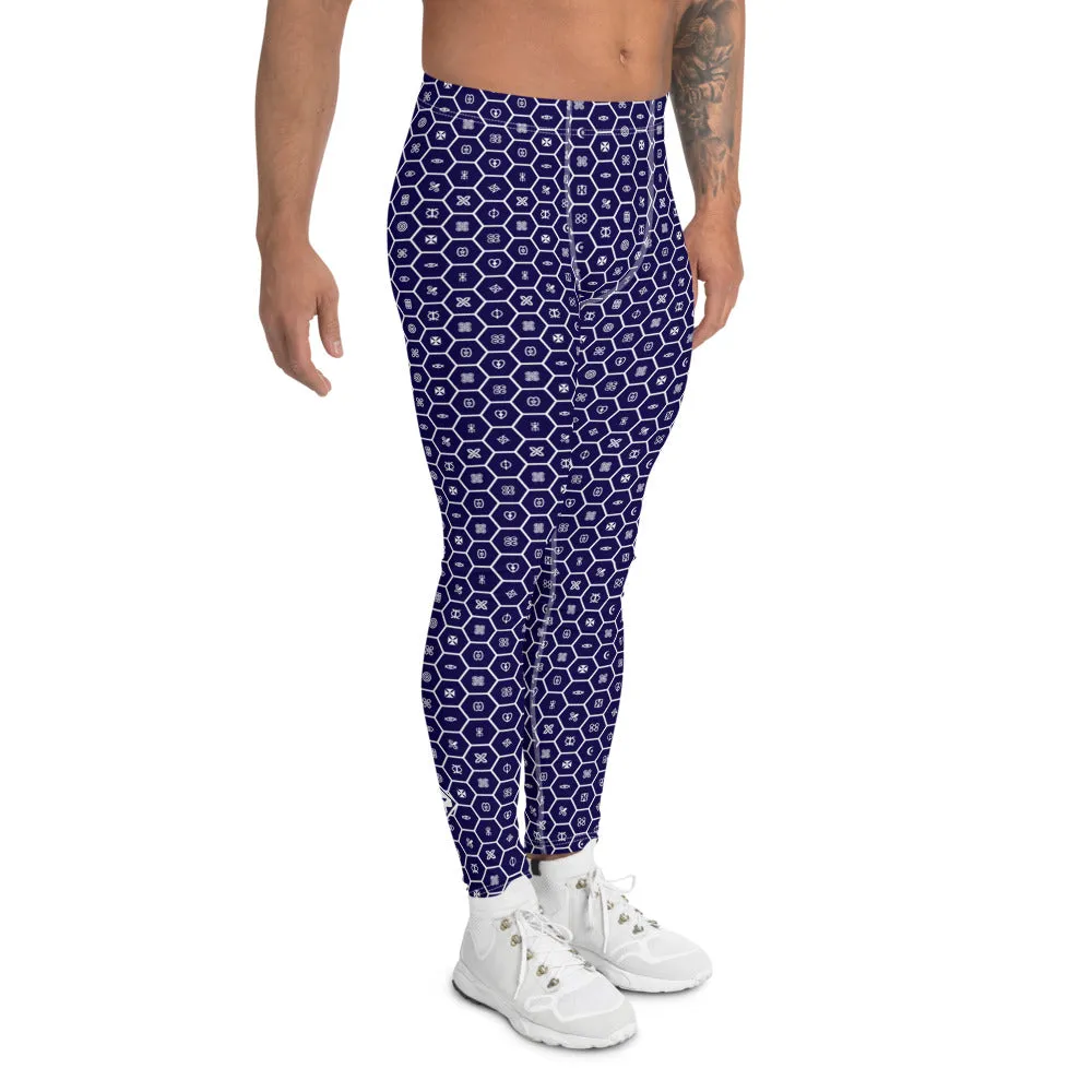 Men's African Print Adinkra Athletic Leggings for Running, Gym, Jiu-Jitsu and MMA