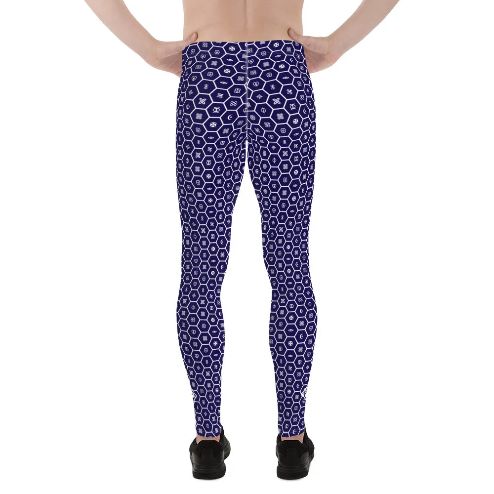 Men's African Print Adinkra Athletic Leggings for Running, Gym, Jiu-Jitsu and MMA