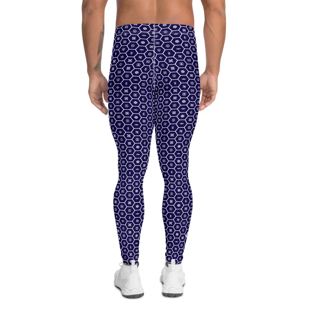 Men's African Print Adinkra Athletic Leggings for Running, Gym, Jiu-Jitsu and MMA