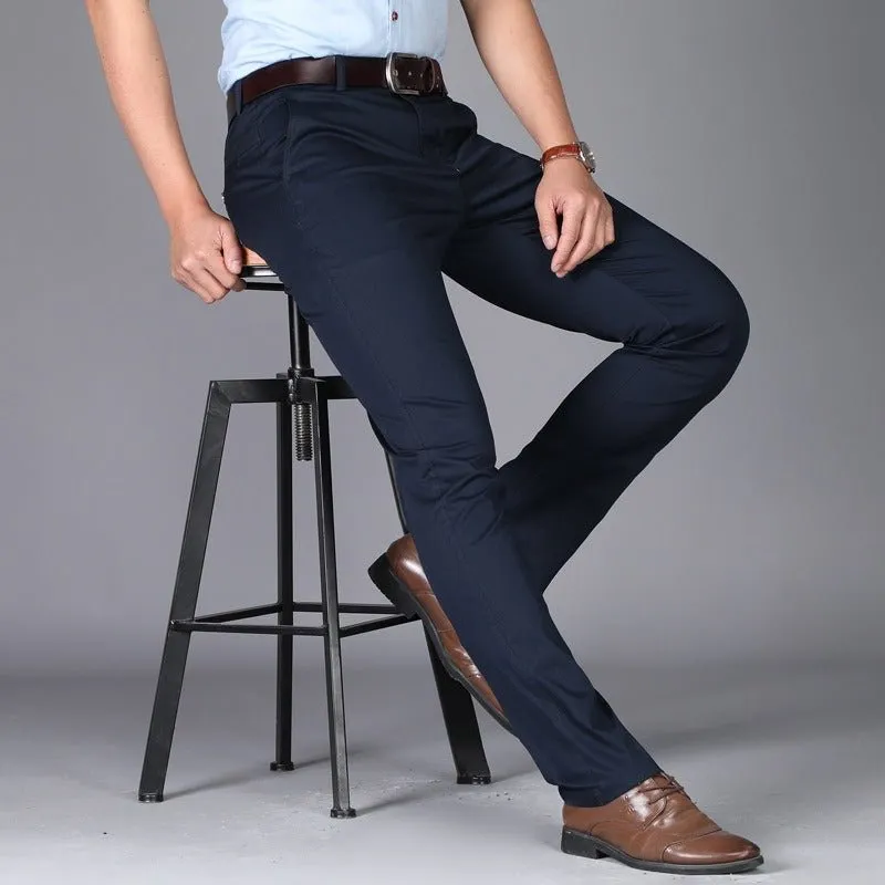 Men's casual pants fashionable stretch cotton slim fit straight leg long pants thin men's pants