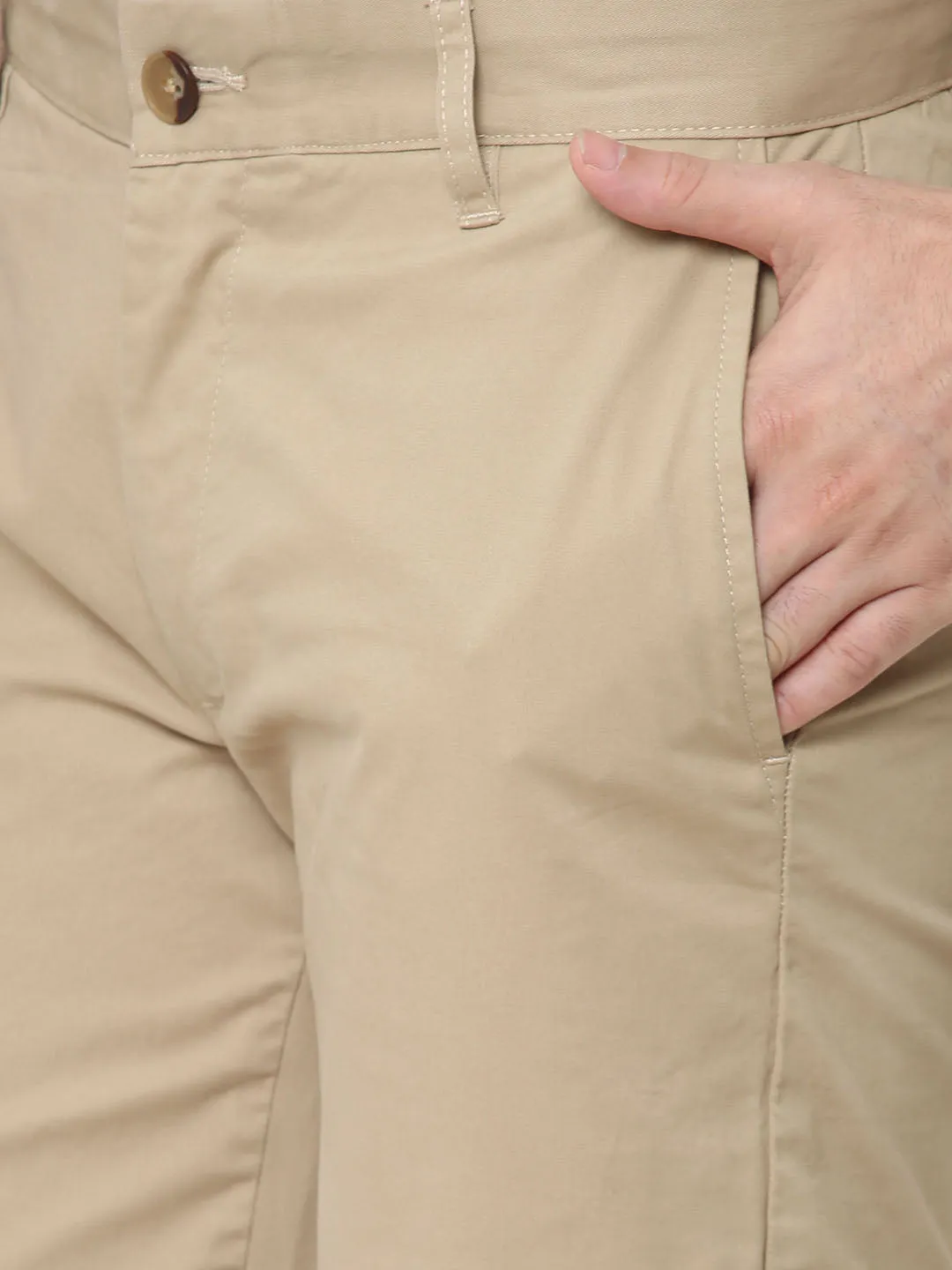 Men's Cotton Lycra Khaki Regular Fit Pant