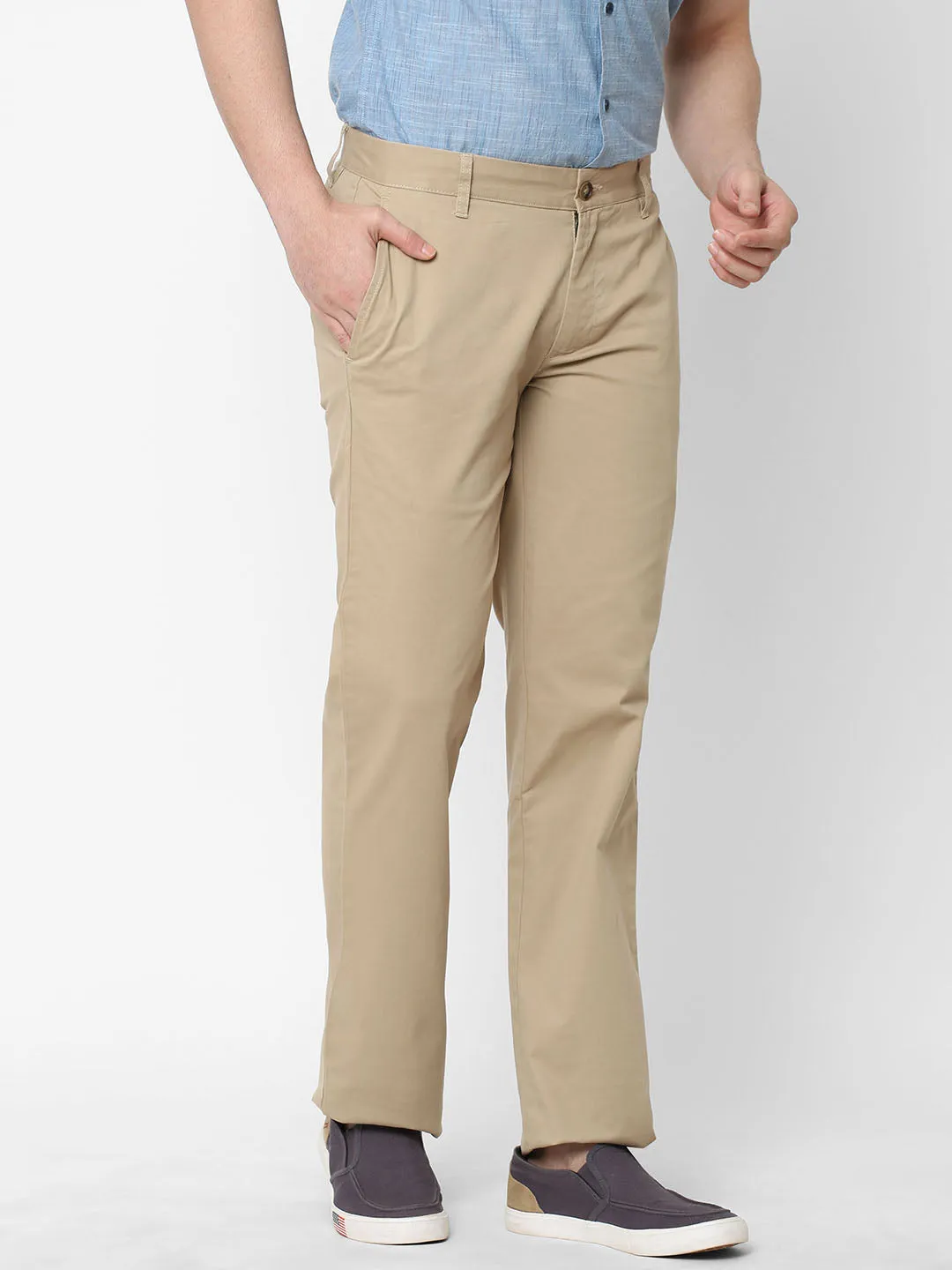 Men's Cotton Lycra Khaki Regular Fit Pant