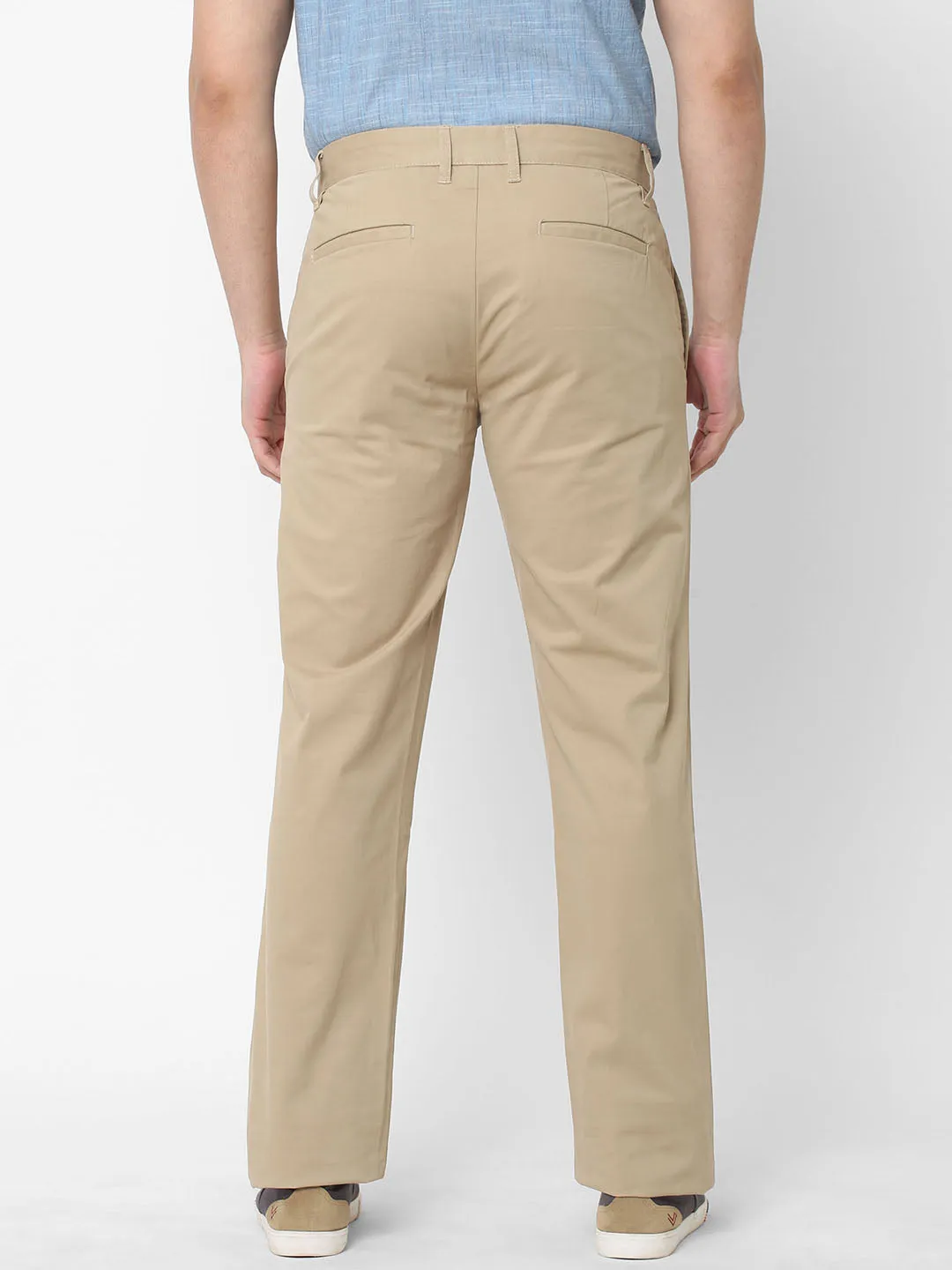 Men's Cotton Lycra Khaki Regular Fit Pant