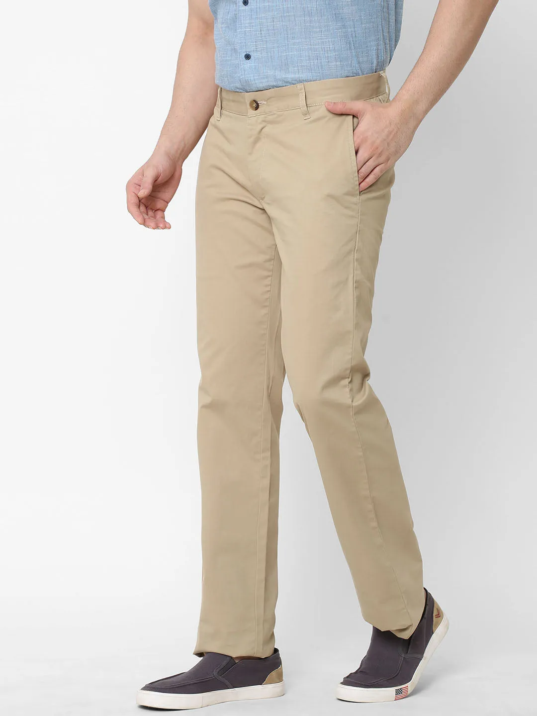 Men's Cotton Lycra Khaki Regular Fit Pant