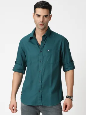 MEN'S DK GREEN SOLID SLIM FIT SHIRT