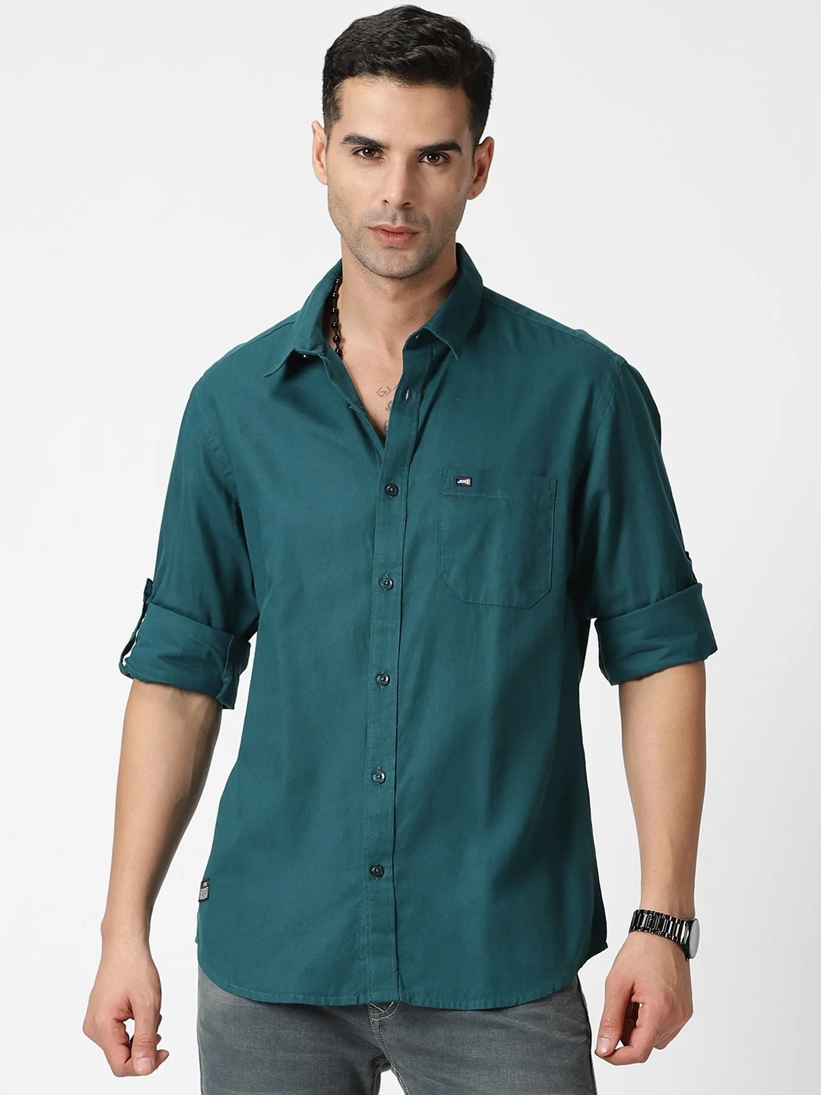 MEN'S DK GREEN SOLID SLIM FIT SHIRT