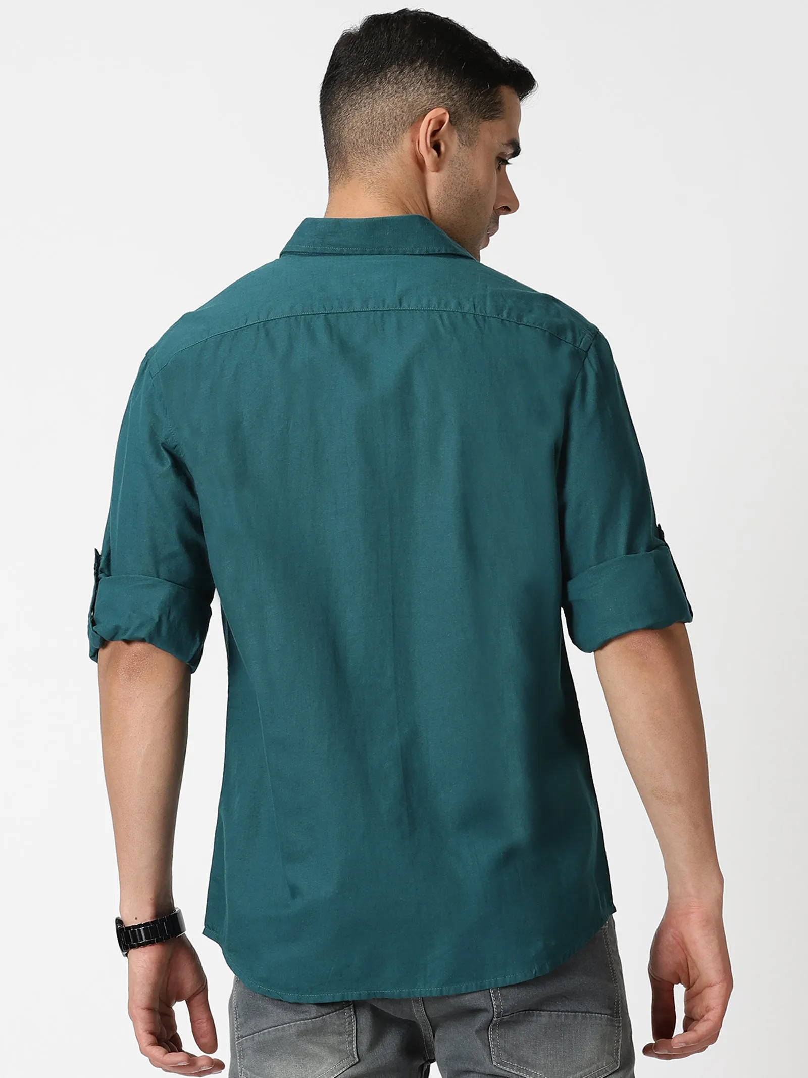 MEN'S DK GREEN SOLID SLIM FIT SHIRT