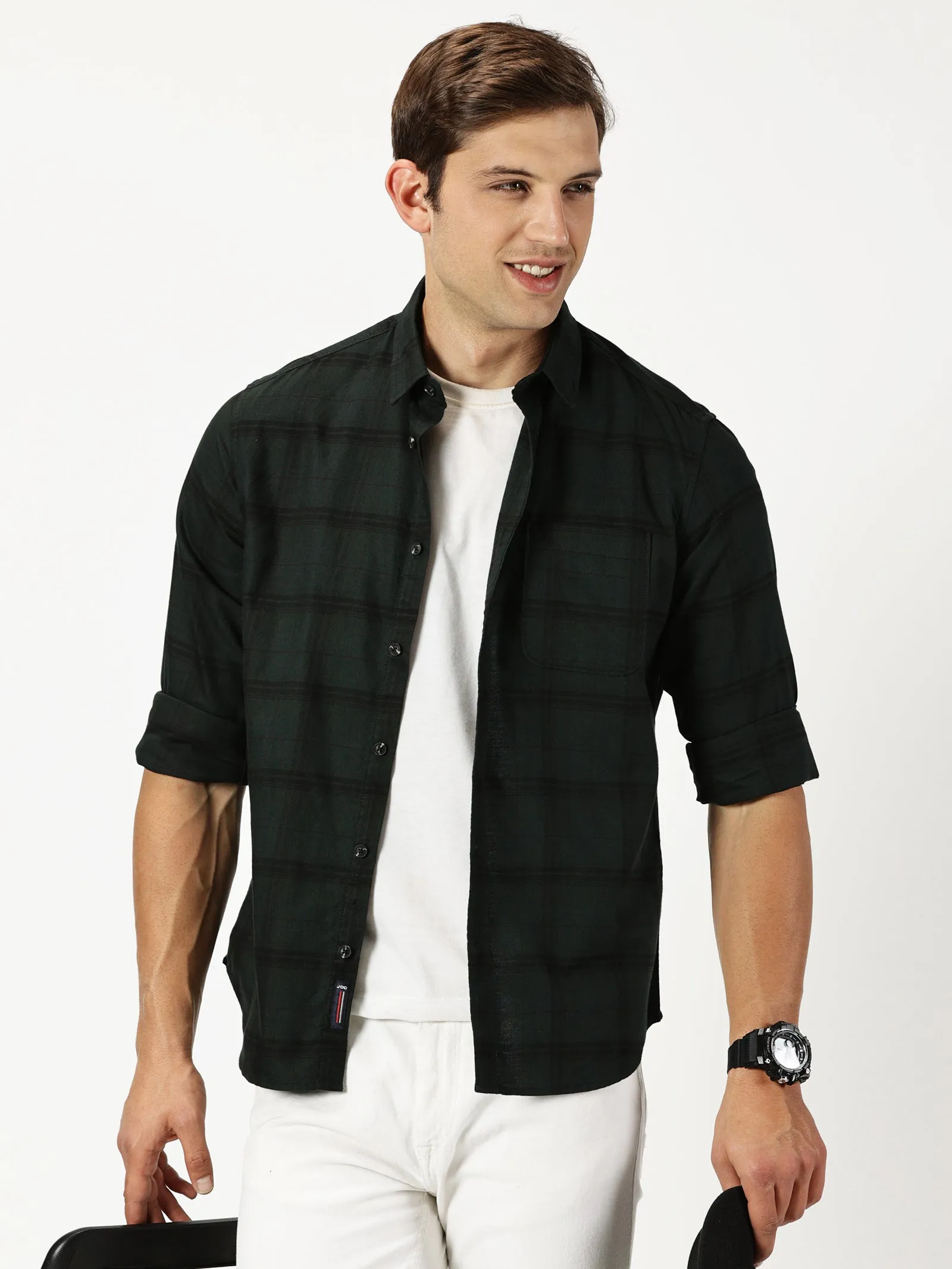 MEN'S GREEN CHECKS SLIM FIT SHIRT