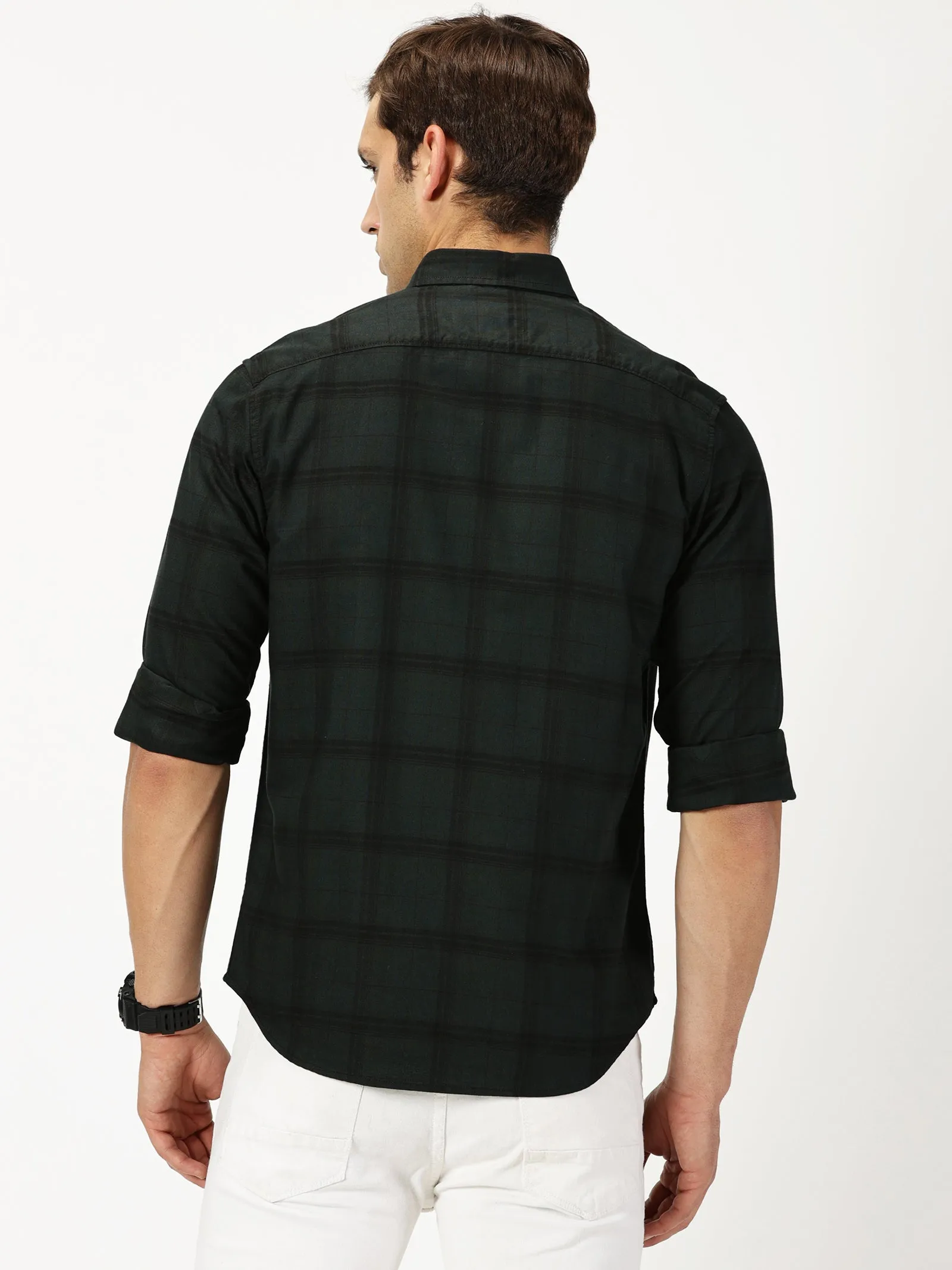 MEN'S GREEN CHECKS SLIM FIT SHIRT