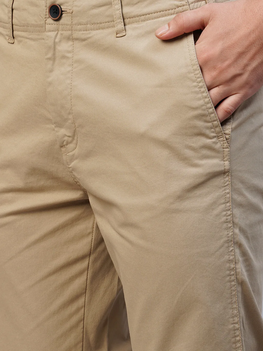 Men's Khaki Cotton Lycra Slim Fit Pant