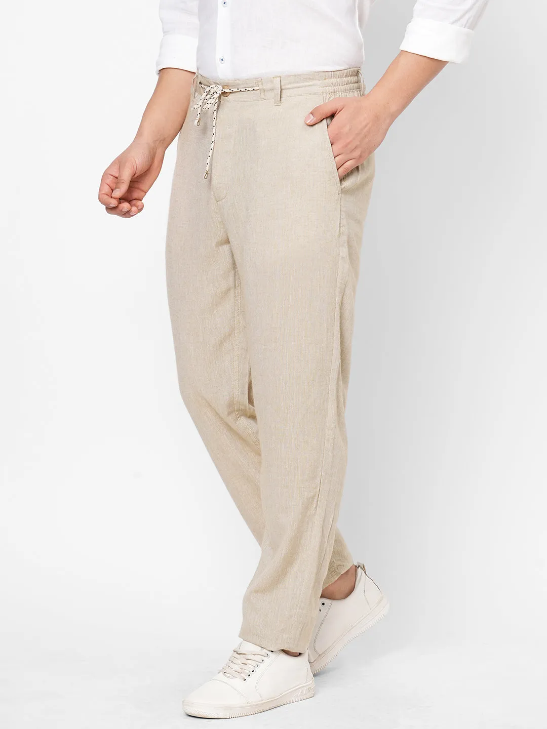 Men's Khaki Linen Viscose Regular Fit Pant