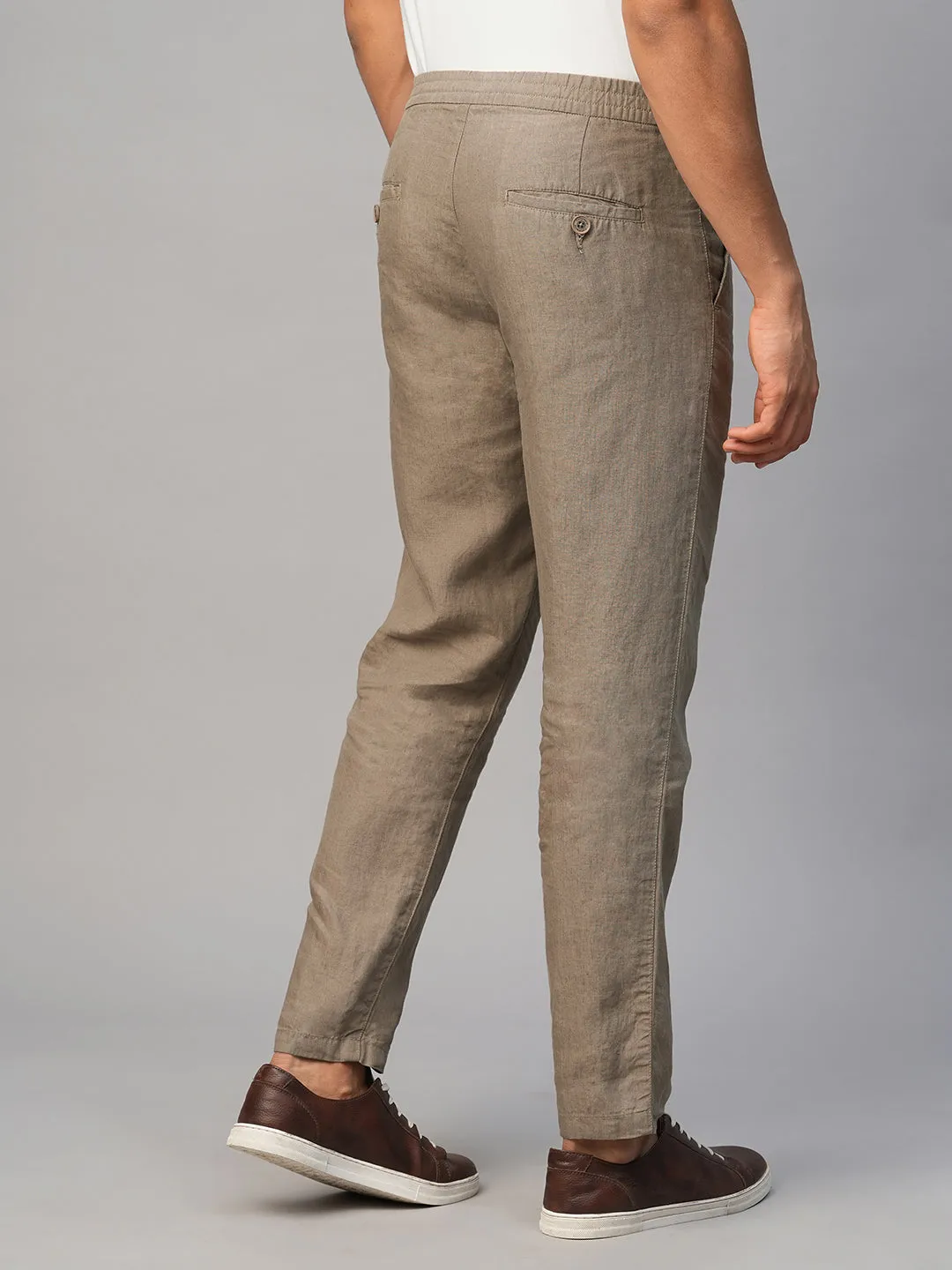 Men's Lt Brown Linen Regular Fit Pant