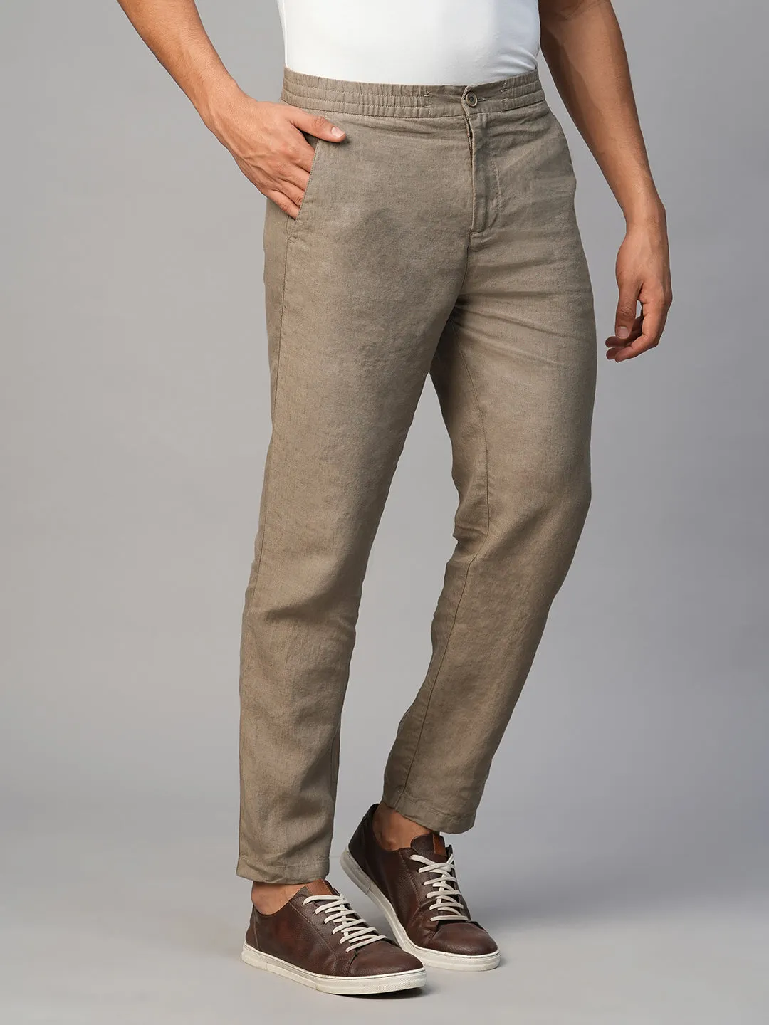 Men's Lt Brown Linen Regular Fit Pant