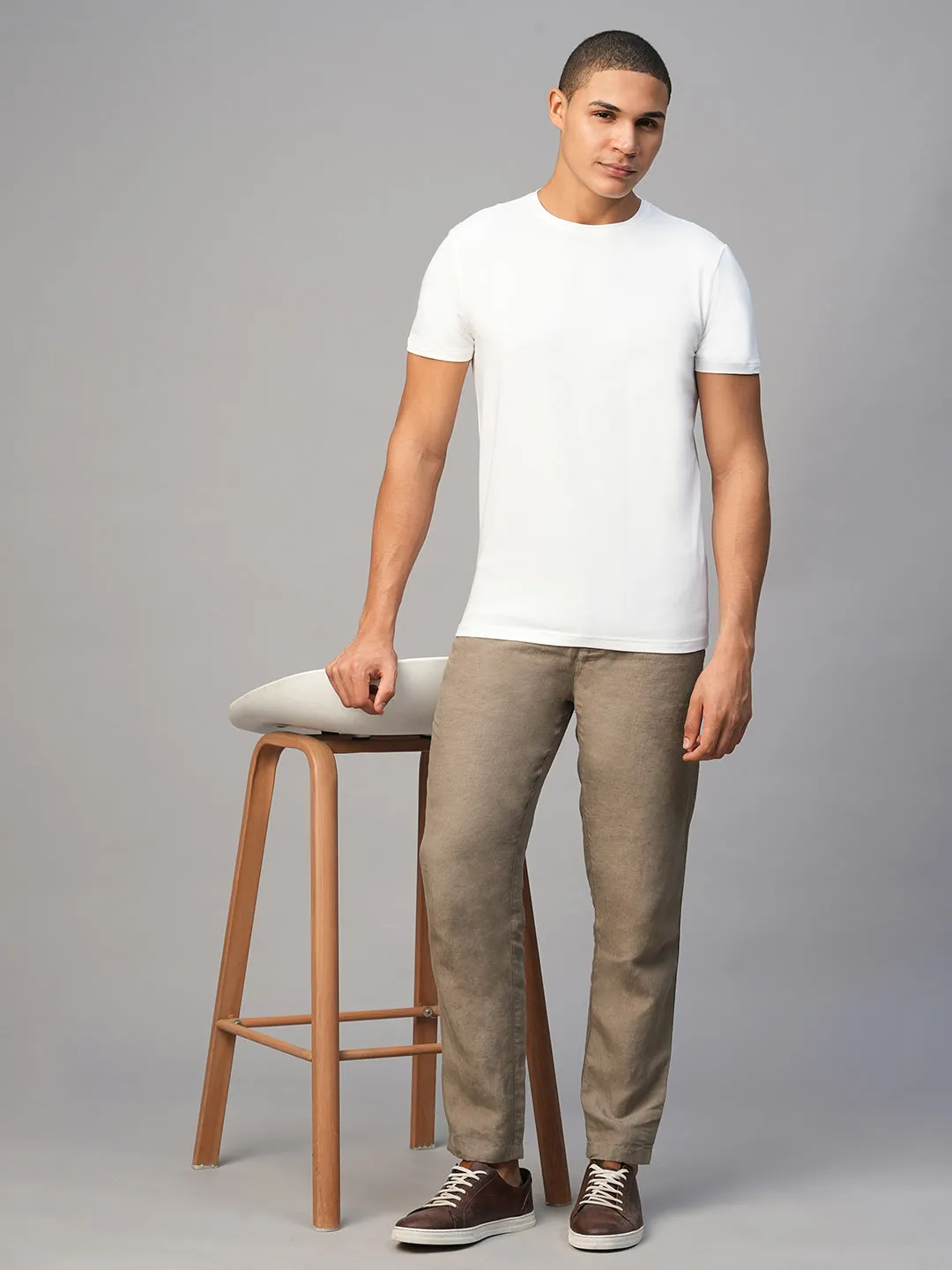 Men's Lt Brown Linen Regular Fit Pant