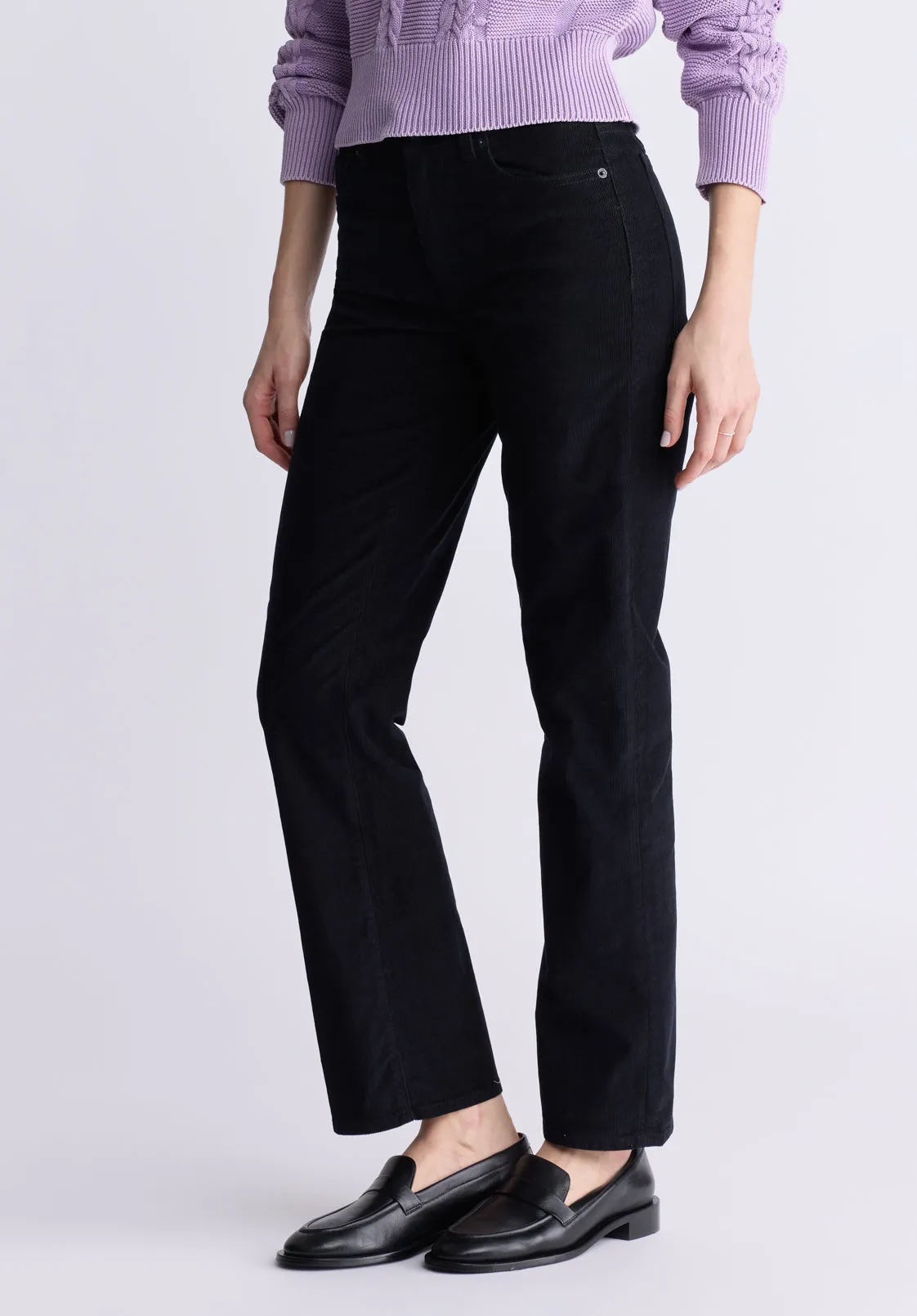 Mid Rise Straight Mary Women's Pants, Rinse Washed Black - BL16007