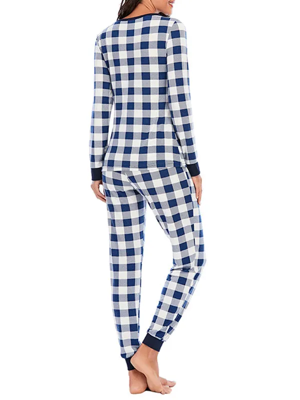 Momnfancy Buffalo Plaid Round Neck Long Sleeve Maternity Long Pajama Set