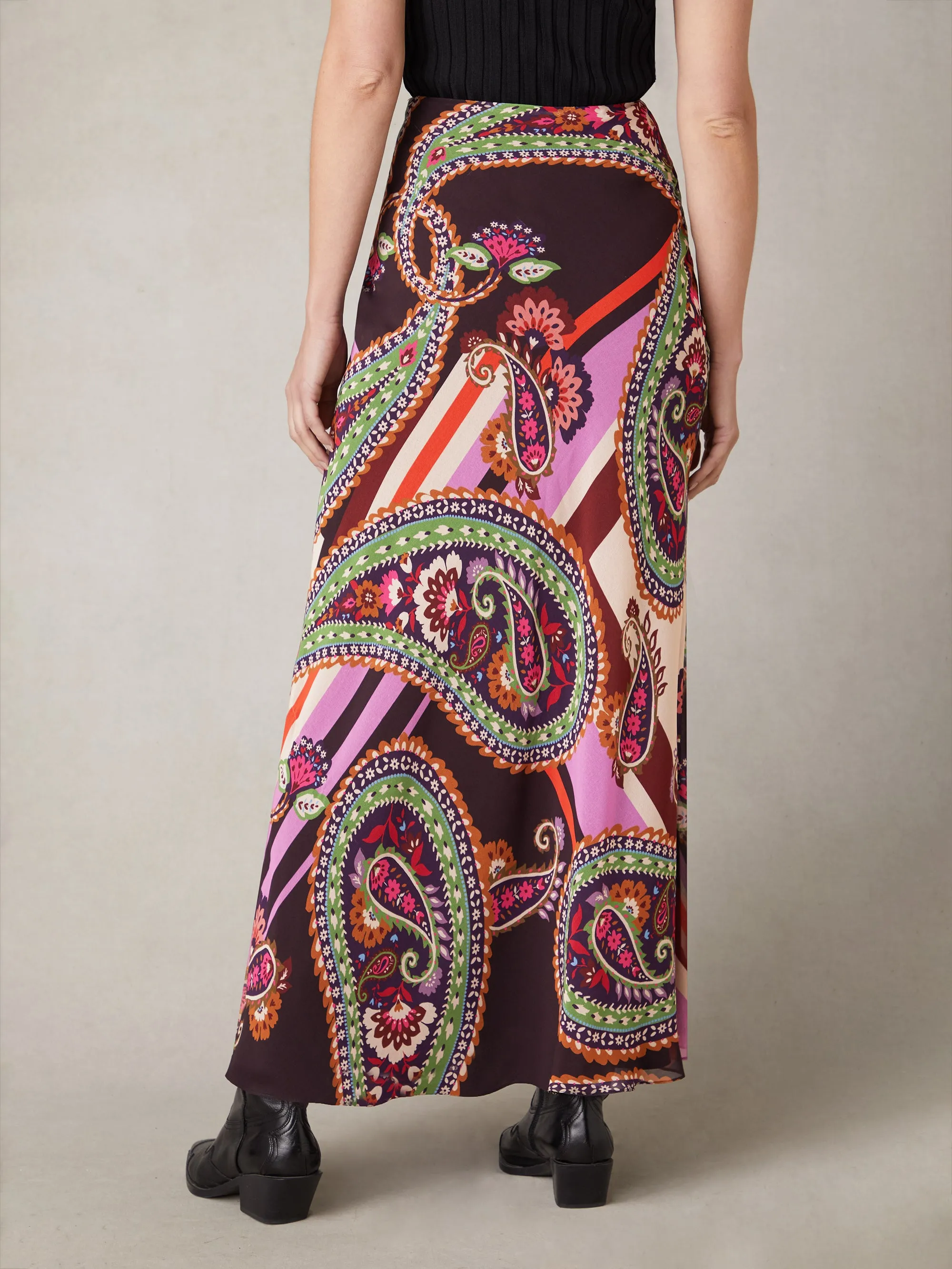 Multi Paisley Print Bias Cut Skirt